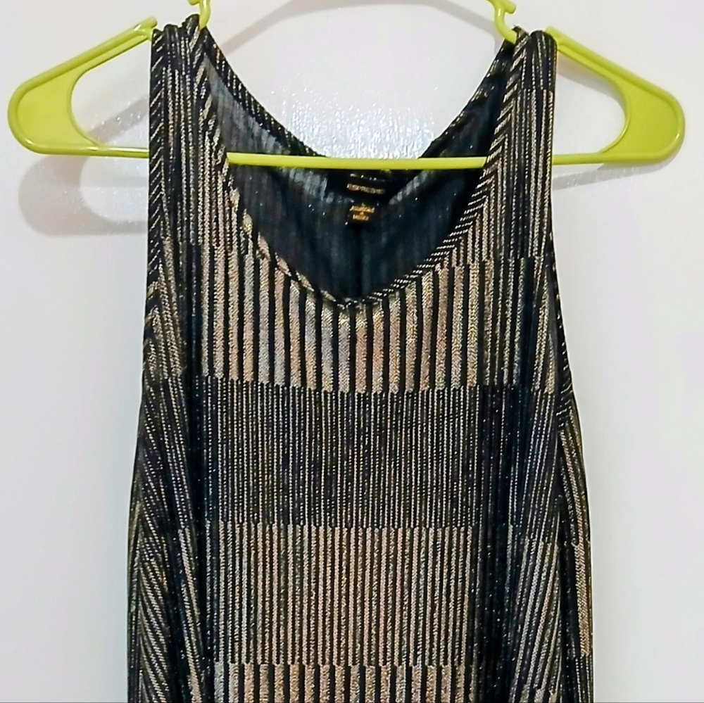 Striped Black and Gold Women's Midi Dress